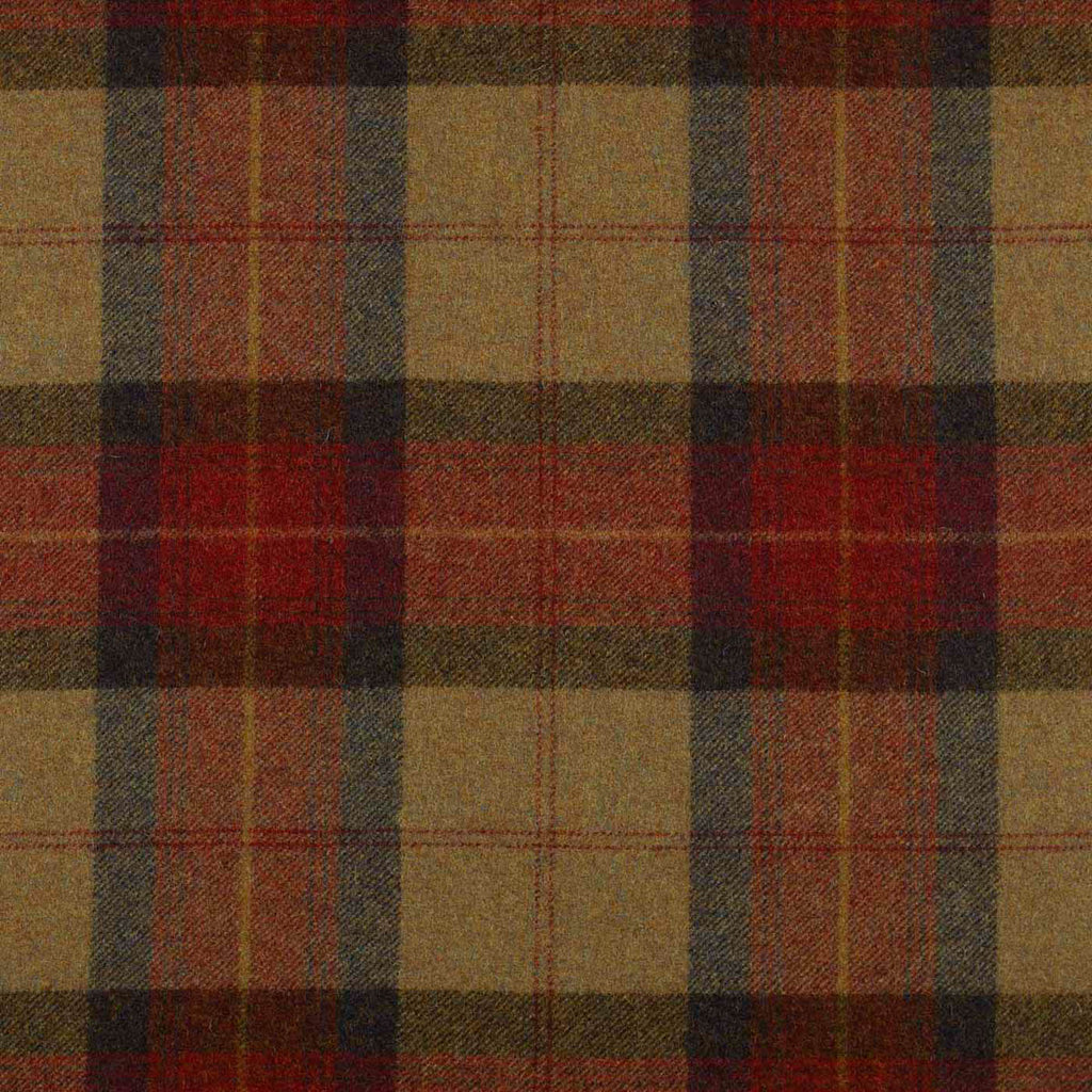 Red with Green, Navy & Tan Plaid Check Coating