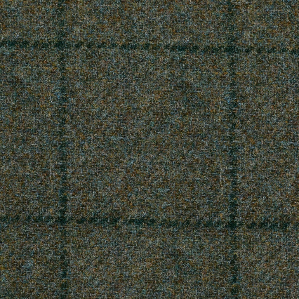 Moss Green with Blue Window Pane Check Tweed