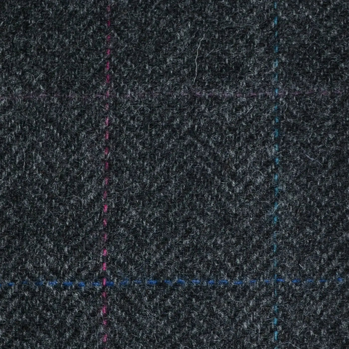 Grey Herringbone with Pink and Blue Check Tweed