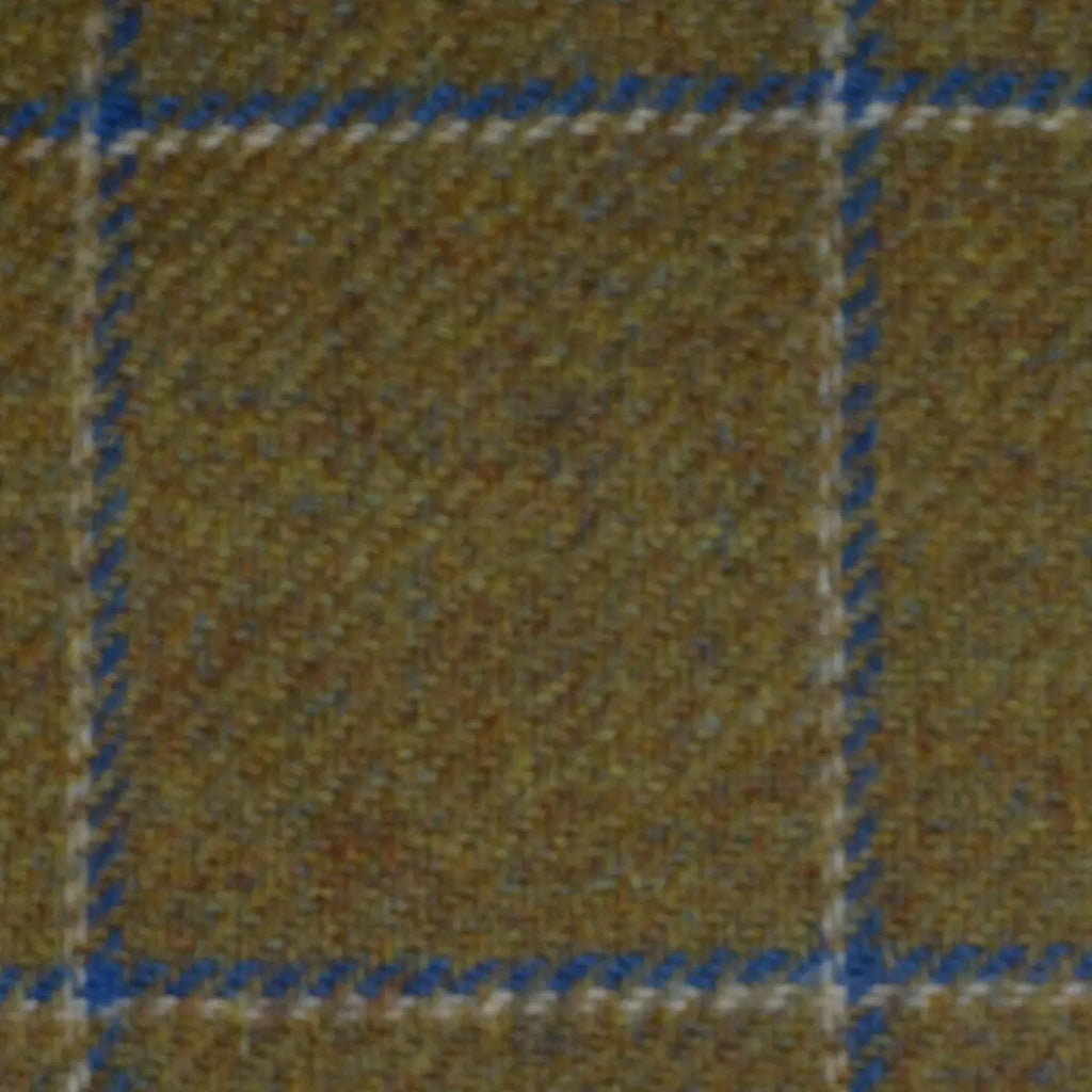 Sand with Blue and White Window Pane Check Tweed - Yorkshire Fabric