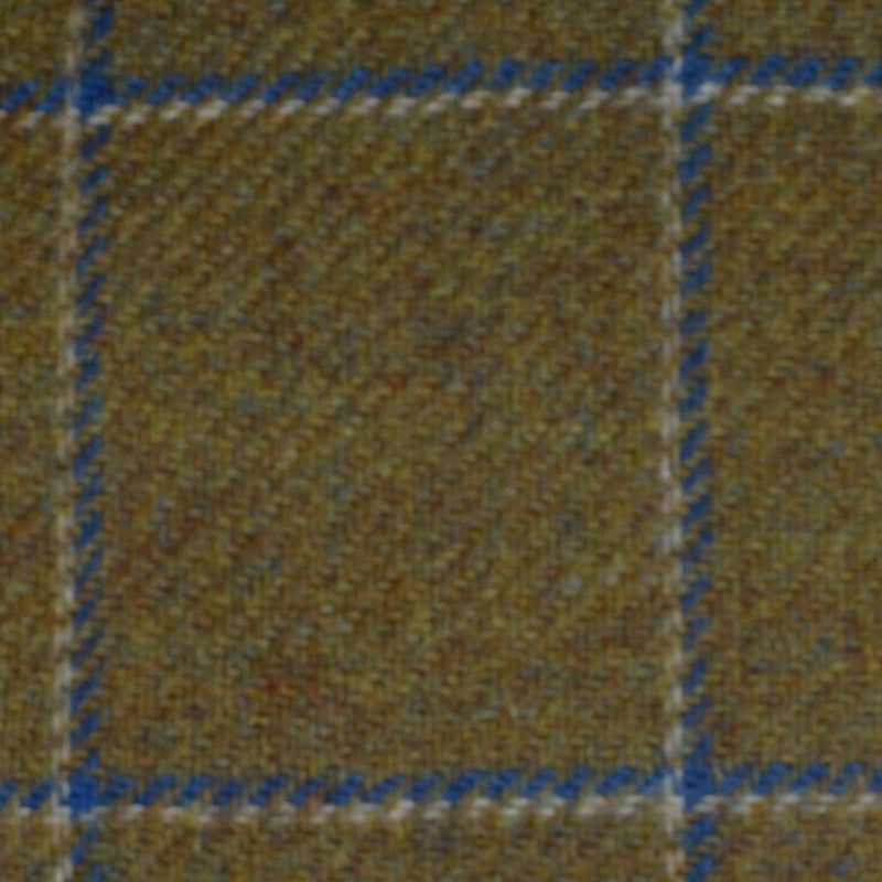 Sand with Blue and White Window Pane Check Tweed
