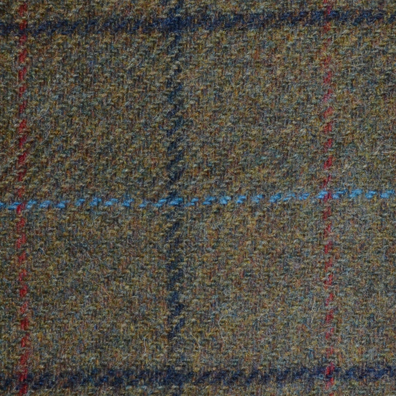Moss Green with Navy Blue, Royal Blue and Red Check Tweed