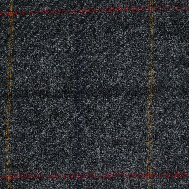 Grey with Navy Blue, Sand and Red Check Tweed