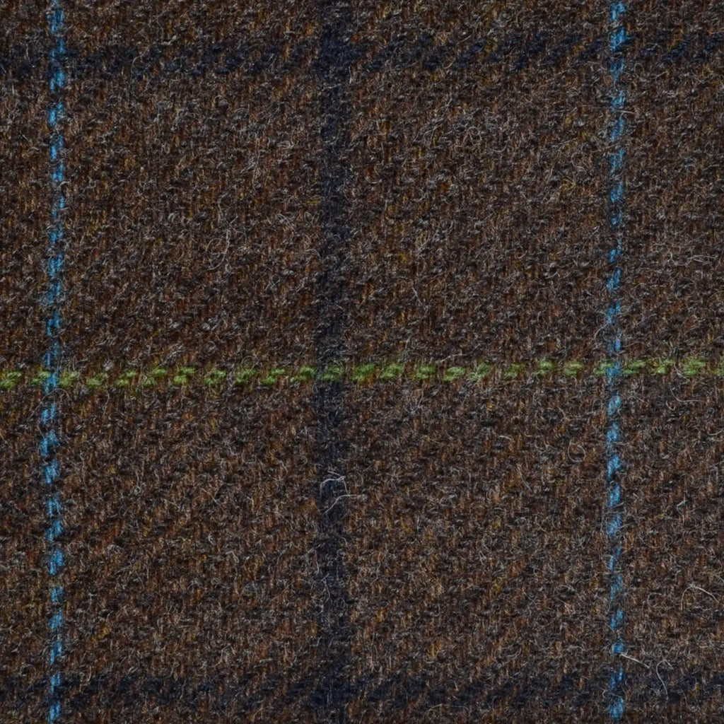 Brown with Navy Blue, Royal Blue and Green Check Tweed