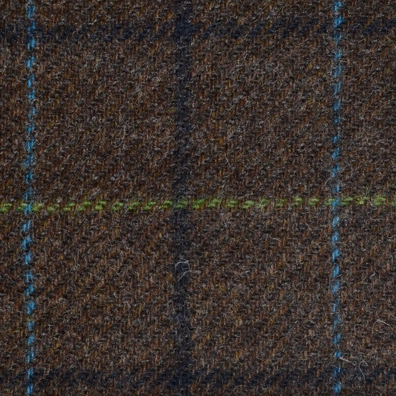 Brown with Navy Blue, Royal Blue and Green Check Tweed