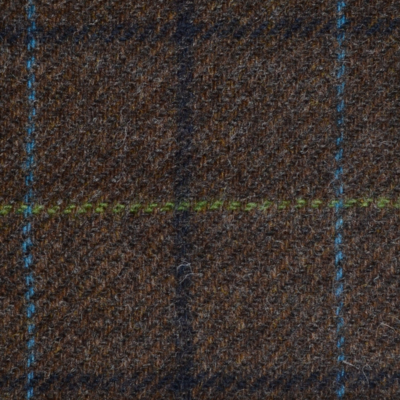 Brown with Navy Blue, Royal Blue and Green Check Tweed