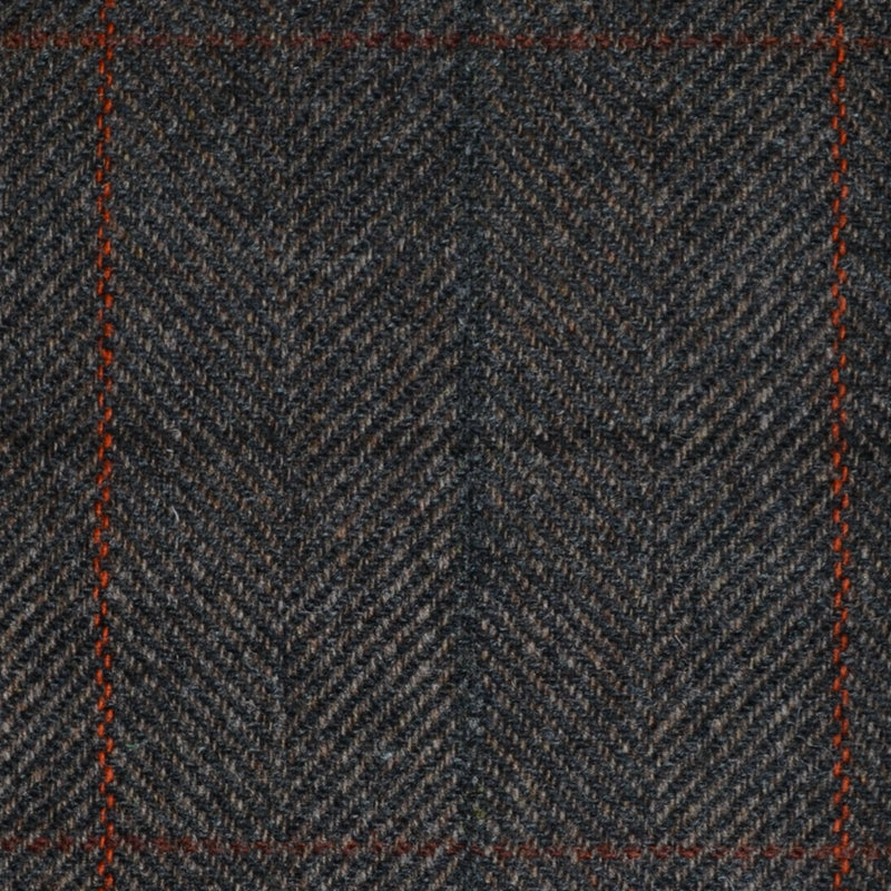 Grey/Brown Herringbone with Blue, Brown, Orange and Red Check Tweed