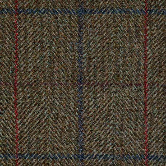 Moss Green Herringbone with Green, Brown and Red Check Tweed