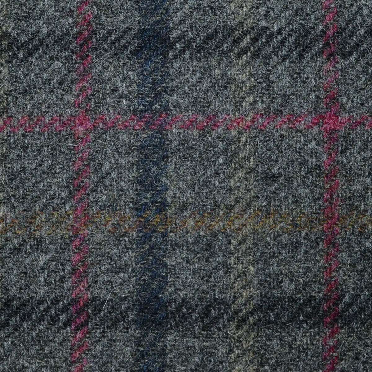 Medium Grey with Dark Grey, Burgundy and Tan Check Tweed
