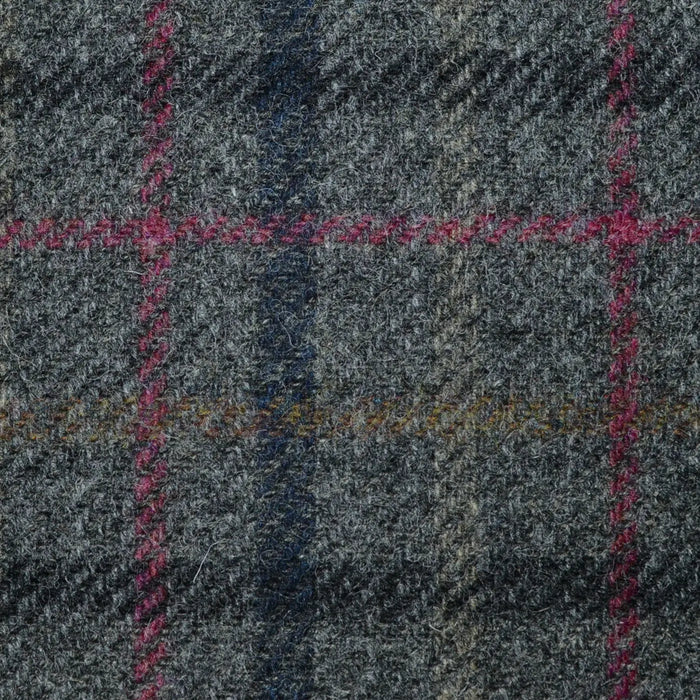 Medium Grey with Dark Grey, Burgundy and Tan Check Tweed
