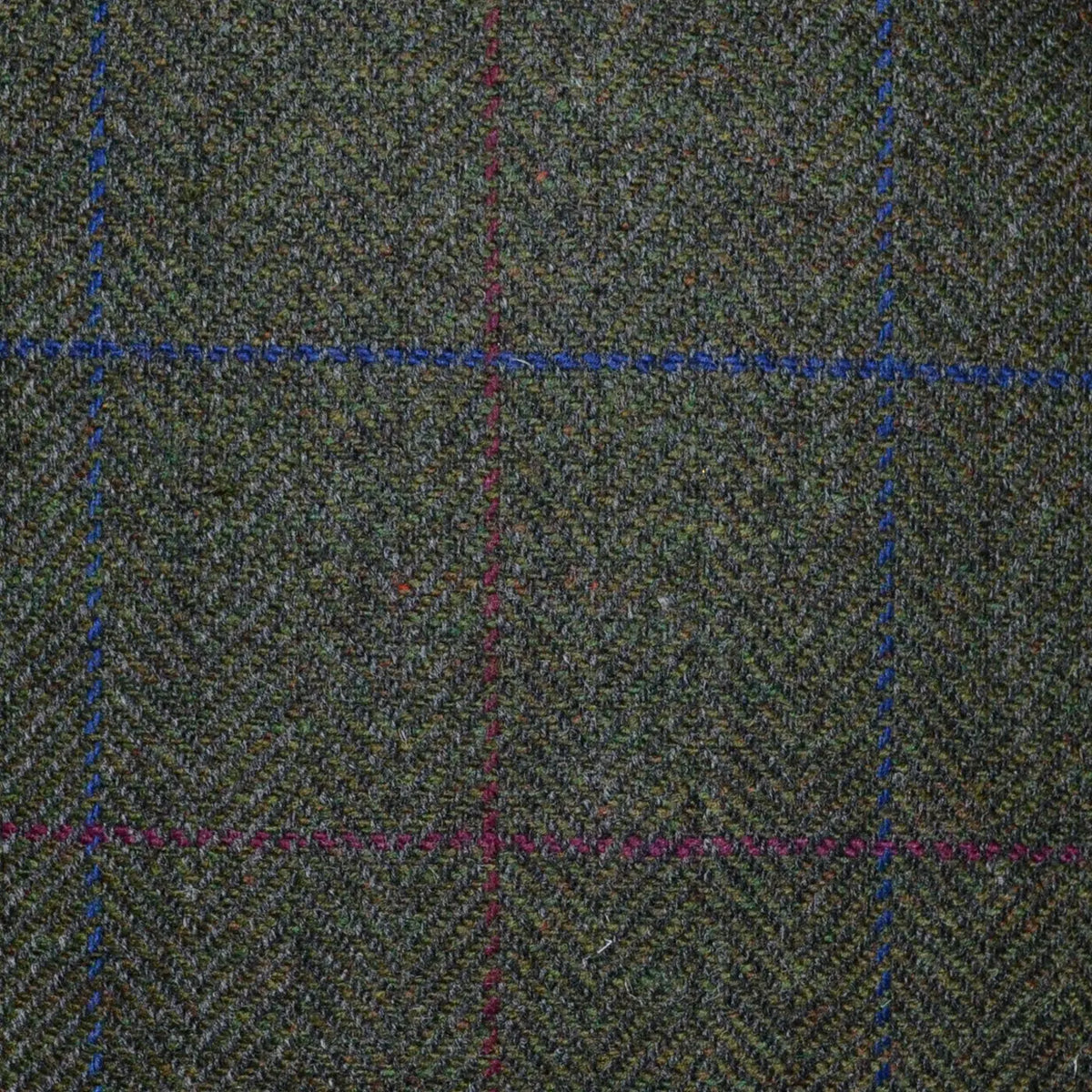 Moss Green with Burgundy and Navy Blue Check Tweed