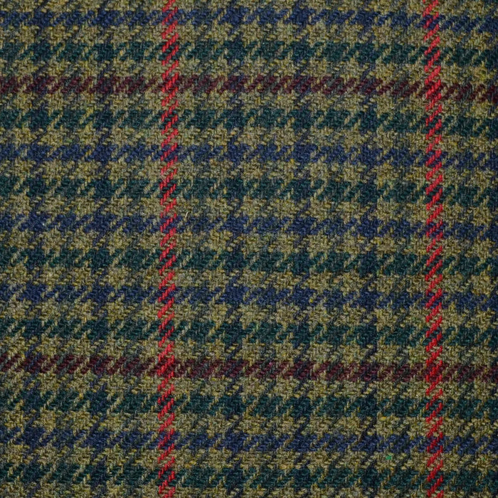 Moss Green and Dark Green Dogtooth with Red and Burgundy Window Pane Check Tweed