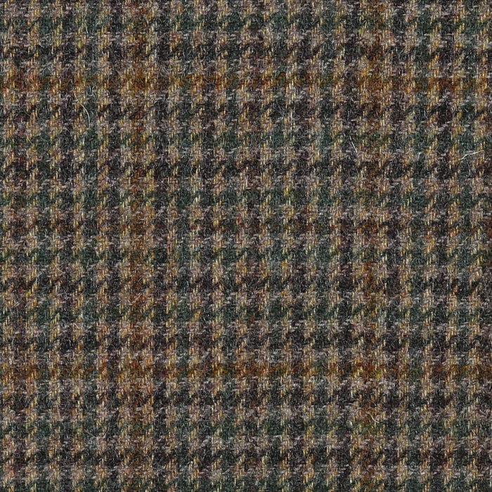 Brown, Dark Brown, Green & Tan Dogtooth Check All Wool Tweed