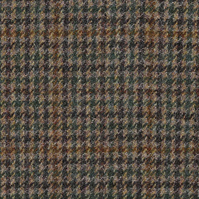 Brown, Dark Brown, Green & Tan Dogtooth Check All Wool Tweed