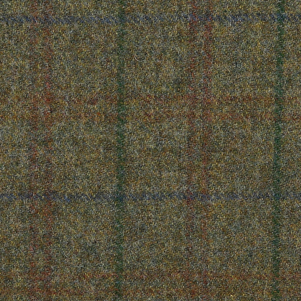 Moss Green with Green, Blue, Brown and Tan Double Check All Wool Tweed