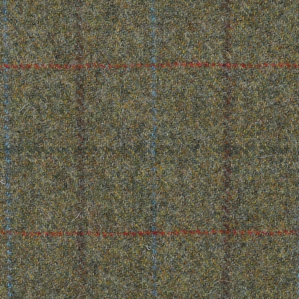 Moss Green with Green, Brown and Red Check All Wool Tweed