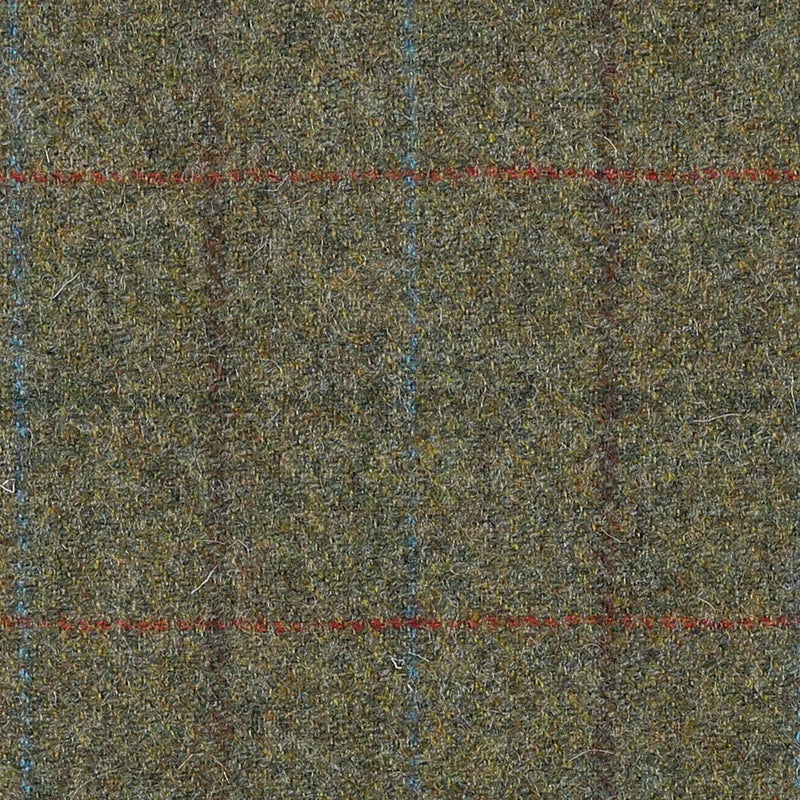 Moss Green with Green, Brown and Red Check All Wool Tweed