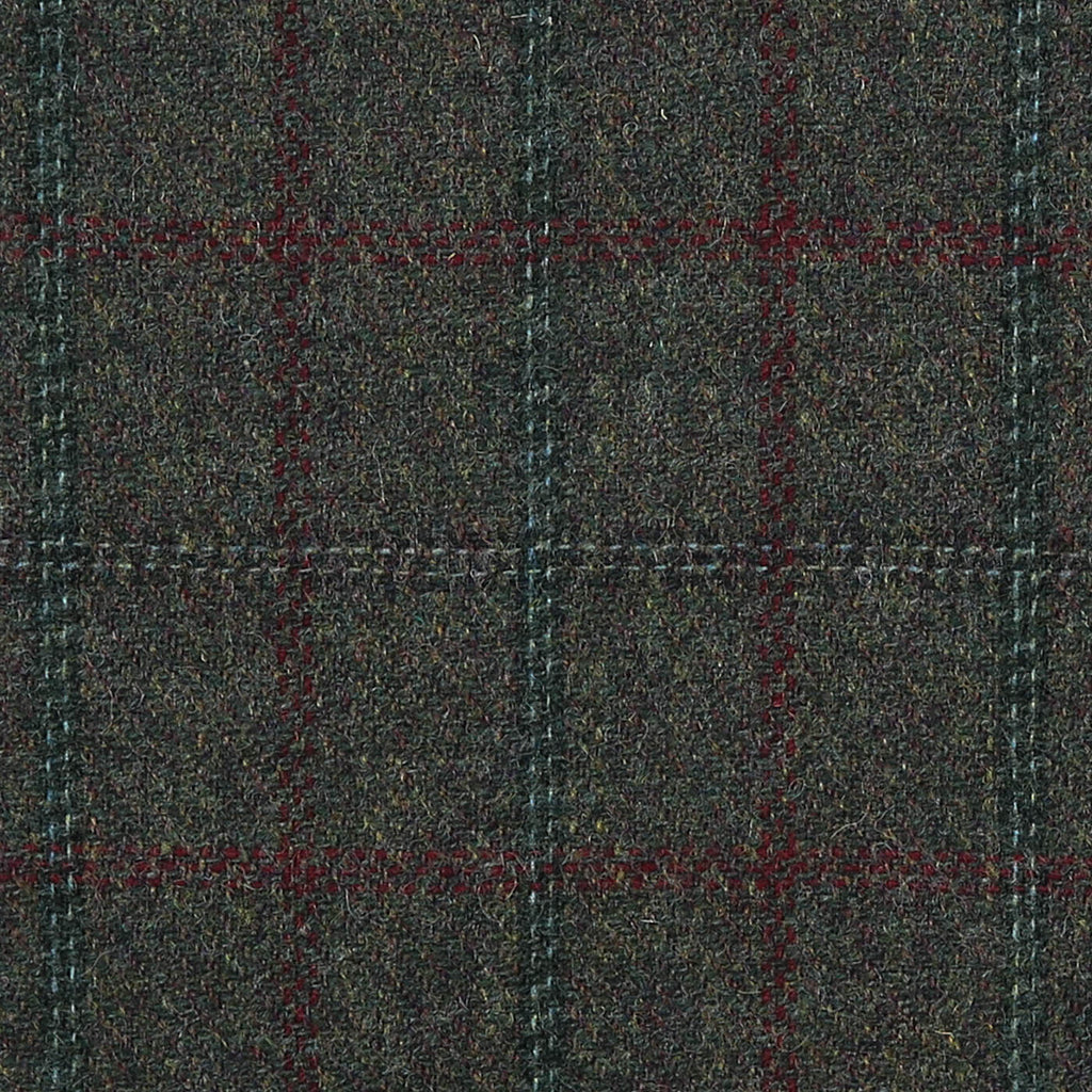 Dark Green with Brown, Blue & Red Twin Check All Wool Tweed