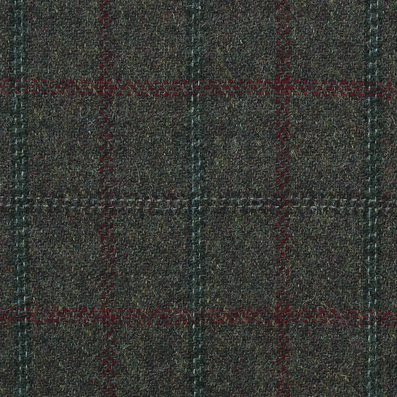 Dark Green with Brown, Blue & Red Twin Check All Wool Tweed