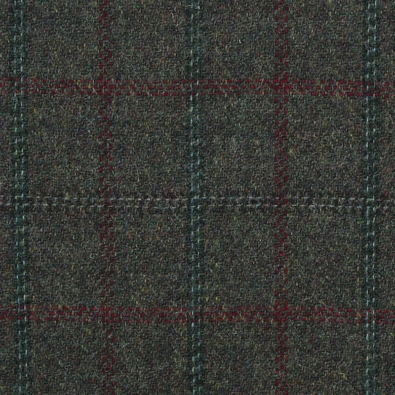 Dark Green with Brown, Blue & Red Twin Check All Wool Tweed