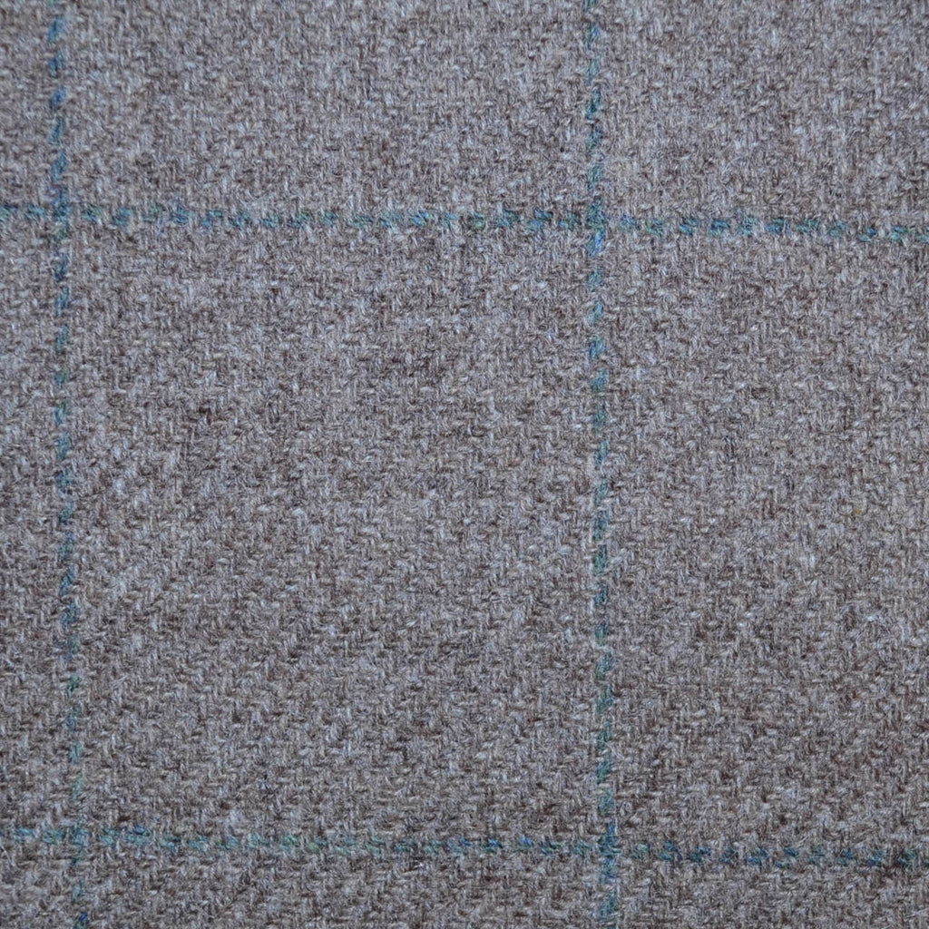 Light Brown with Sage Green Window Pane Check All Wool Tweed
