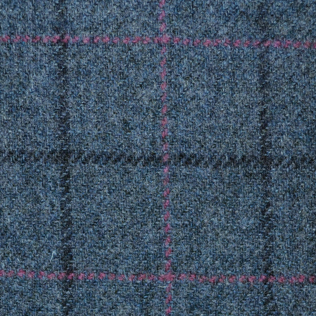 Grey with Navy Blue and Fuschia Check All Wool Tweed