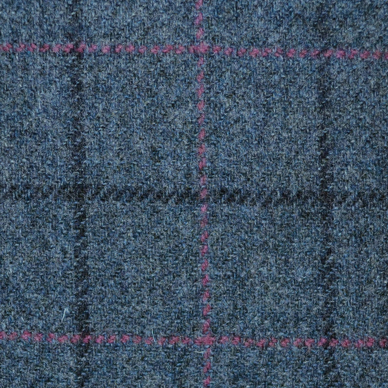 Grey with Navy Blue and Fuschia Check All Wool Tweed