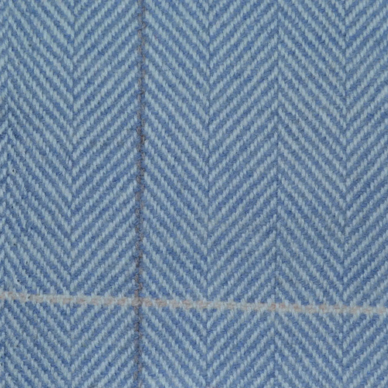 Light Blue Wide Herringbone Check Lambswool English Tweed