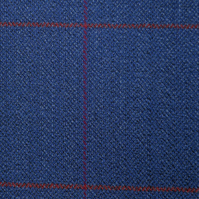 Medium Blue and Grey Herringbone with Orange & Red Window Pane Check Merino Jacketing/Suiting