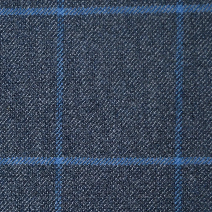 Medium Grey Twill with Light Blue & Royal Window Pane Check Merino, Cotton and Cashmere Jacketing/Suiting