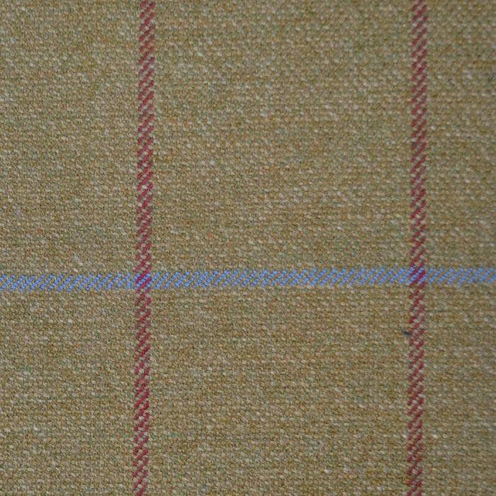 Khaki and Ecru Plain Weave with Burgundy & Powder Blue Window Pane Check Merino, Cotton and Cashmere Jacketing/Suiting