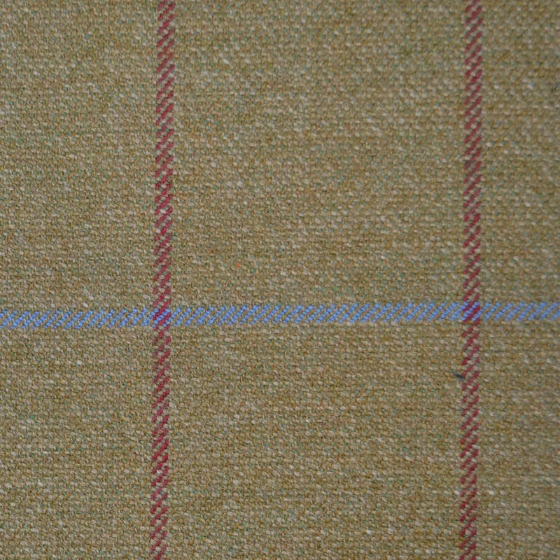 Khaki and Ecru Plain Weave with Burgundy & Powder Blue Window Pane Check Merino, Cotton and Cashmere Jacketing/Suiting