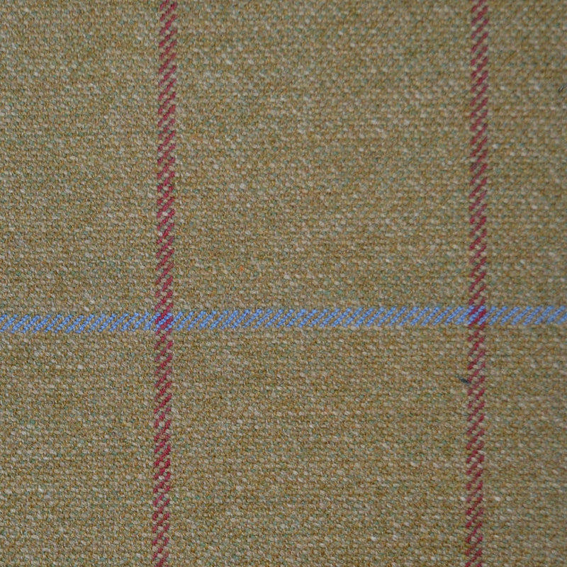 Khaki and Ecru Plain Weave with Burgundy & Powder Blue Window Pane Check Merino, Cotton and Cashmere Jacketing/Suiting