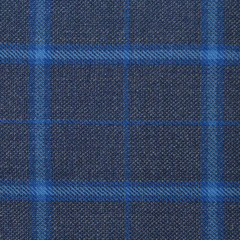Medium Grey with Light Blue Multi Check Merino Jacketing/Suiting