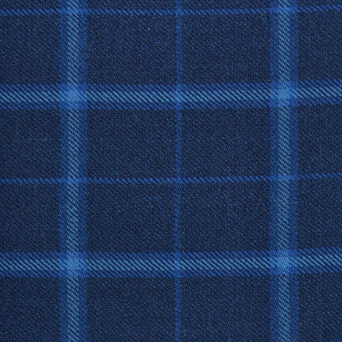 Navy Blue with Light Blue Multi Check Merino Jacketing/Suiting