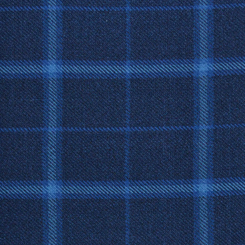 Navy Blue with Light Blue Multi Check Merino Jacketing/Suiting