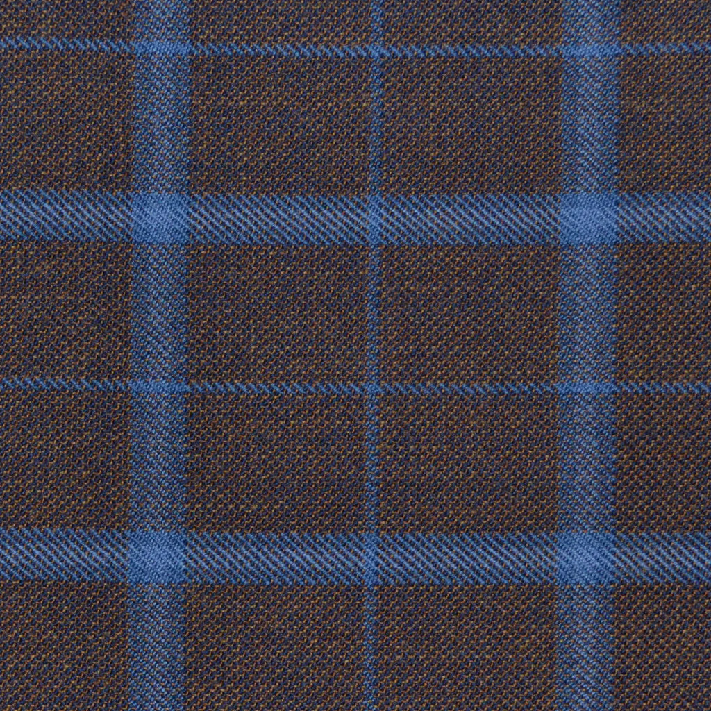 Brown with Light Blue Multi Check Merino Jacketing/Suiting