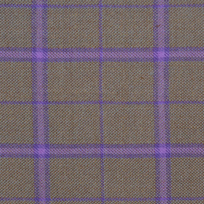Sand with Purple & Violet Multi Check Merino Jacketing/Suiting