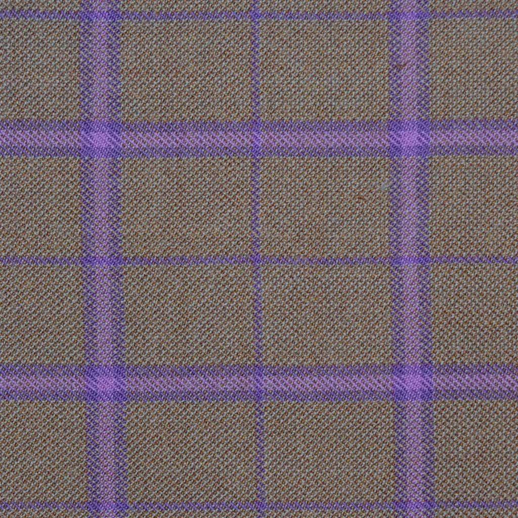 Sand with Purple & Violet Multi Check Merino Jacketing/Suiting