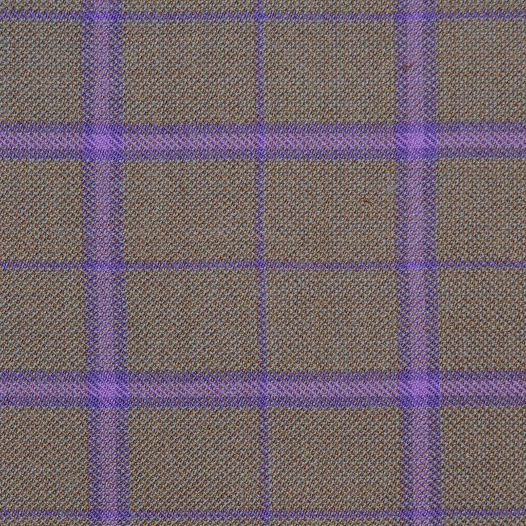 Sand with Purple & Violet Multi Check Merino Jacketing/Suiting