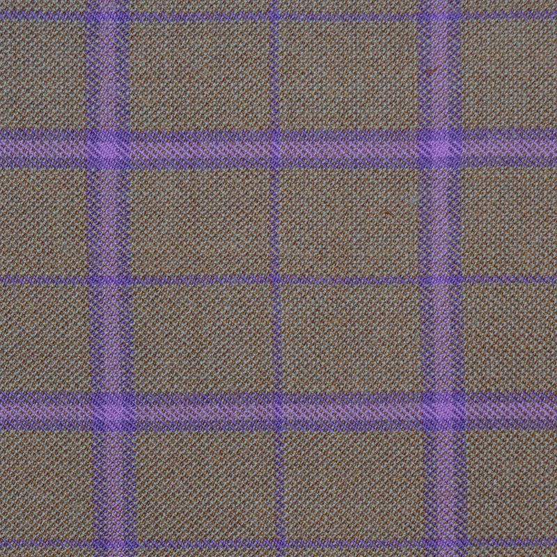 Sand with Purple & Violet Multi Check Merino Jacketing/Suiting