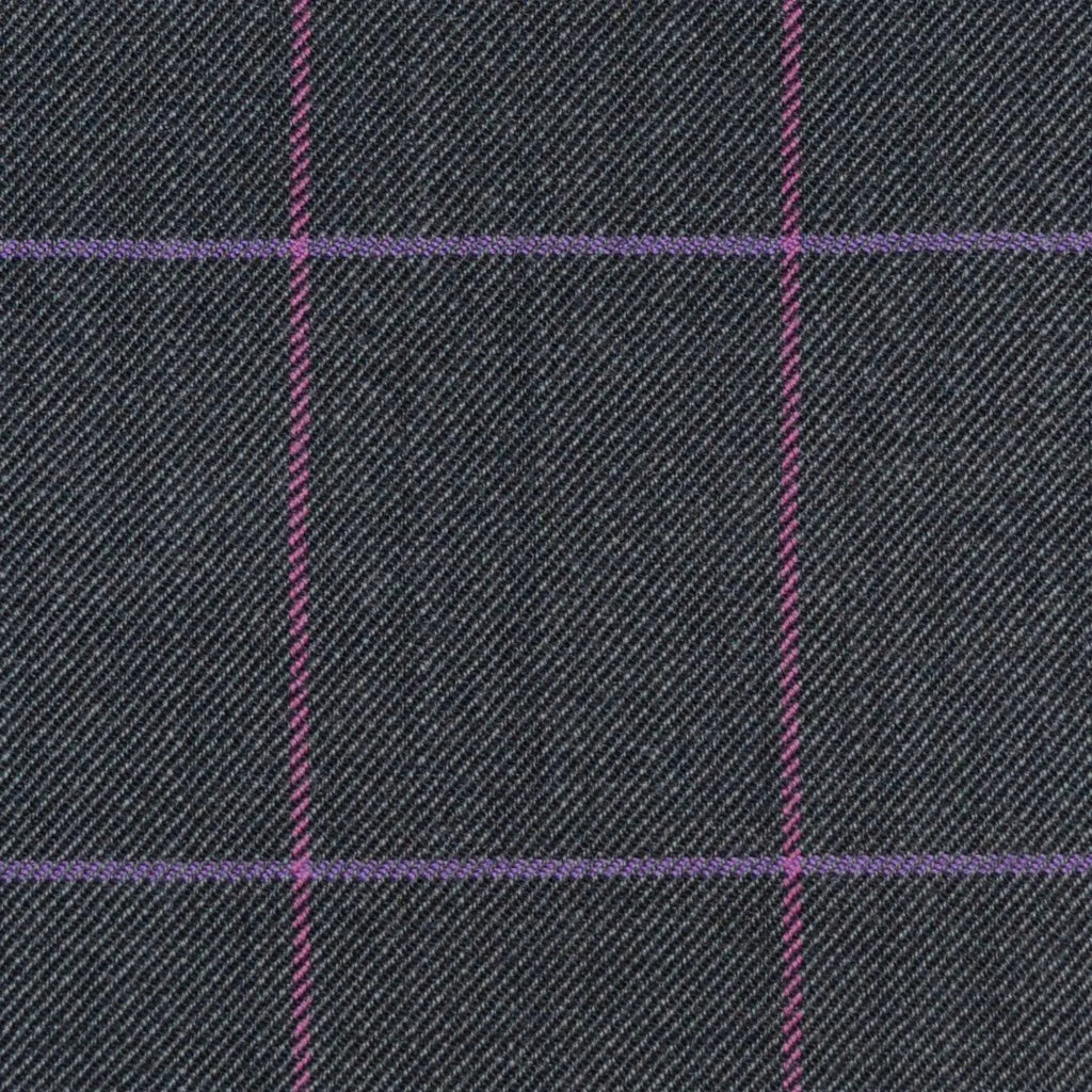 Dark Grey with Pink & Violet Check Merino Jacketing/Suiting