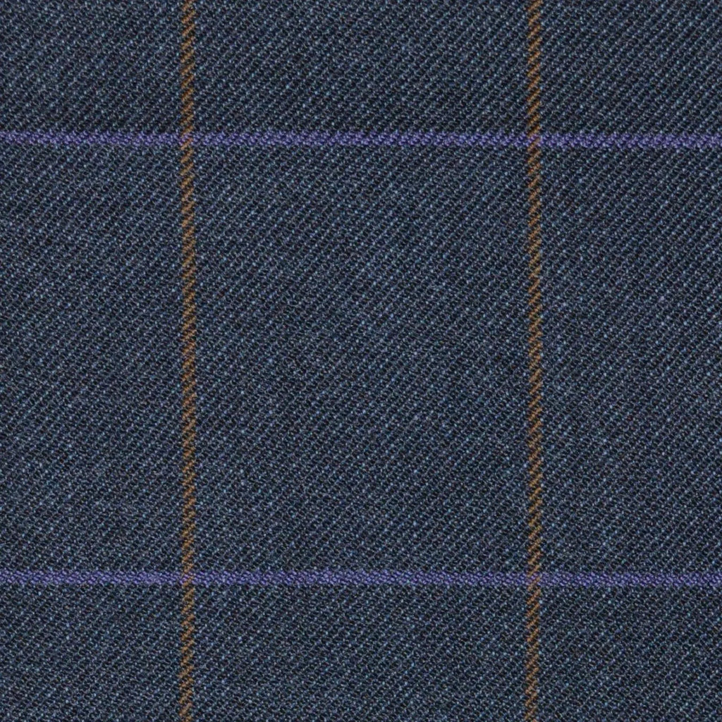 Blue/Grey with Brown & Purple Check Merino Jacketing/Suiting