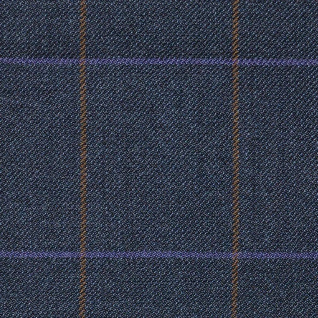 Blue/Grey with Brown & Purple Check Merino Jacketing/Suiting