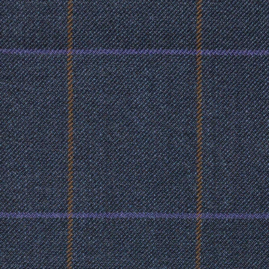 Blue/Grey with Brown & Purple Check Merino Jacketing/Suiting