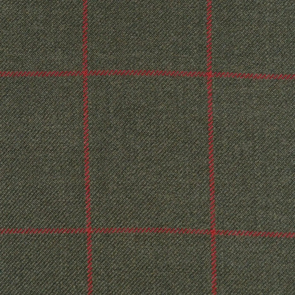 Moss Green with Red Check Merino Jacketing/Suiting