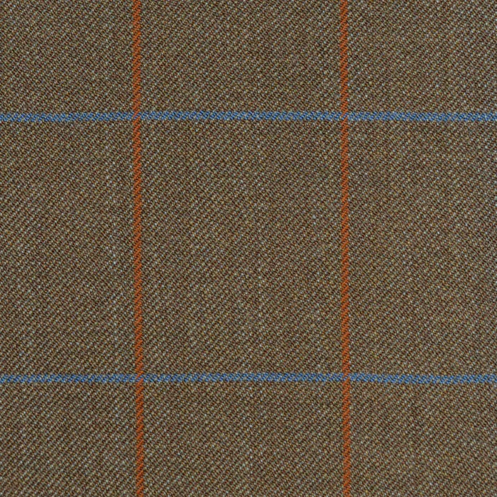 Light Brown Orange with Blue Check Merino Jacketing/Suiting