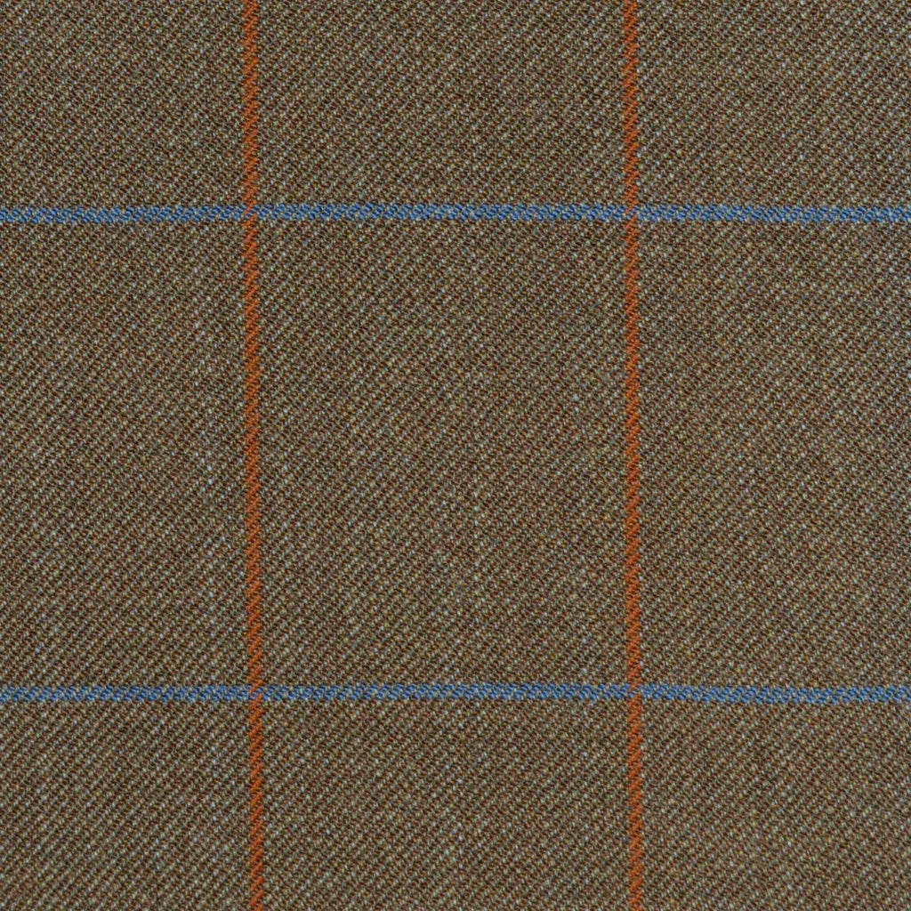 Light Brown Orange with Blue Check Merino Jacketing/Suiting