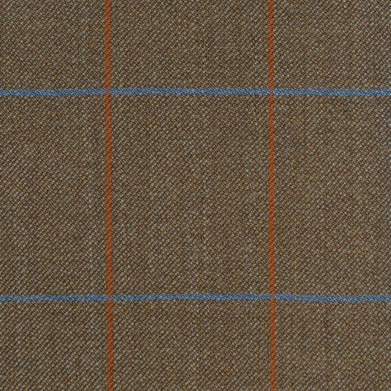 Light Brown Orange with Blue Check Merino Jacketing/Suiting