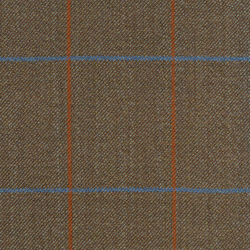 Light Brown Orange with Blue Check Merino Jacketing/Suiting